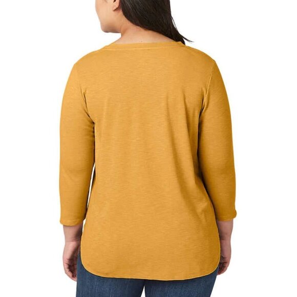 NEW Kirkland Signature 3/4 Sleeve Slub Tee | Mustard - Picture 3 of 5